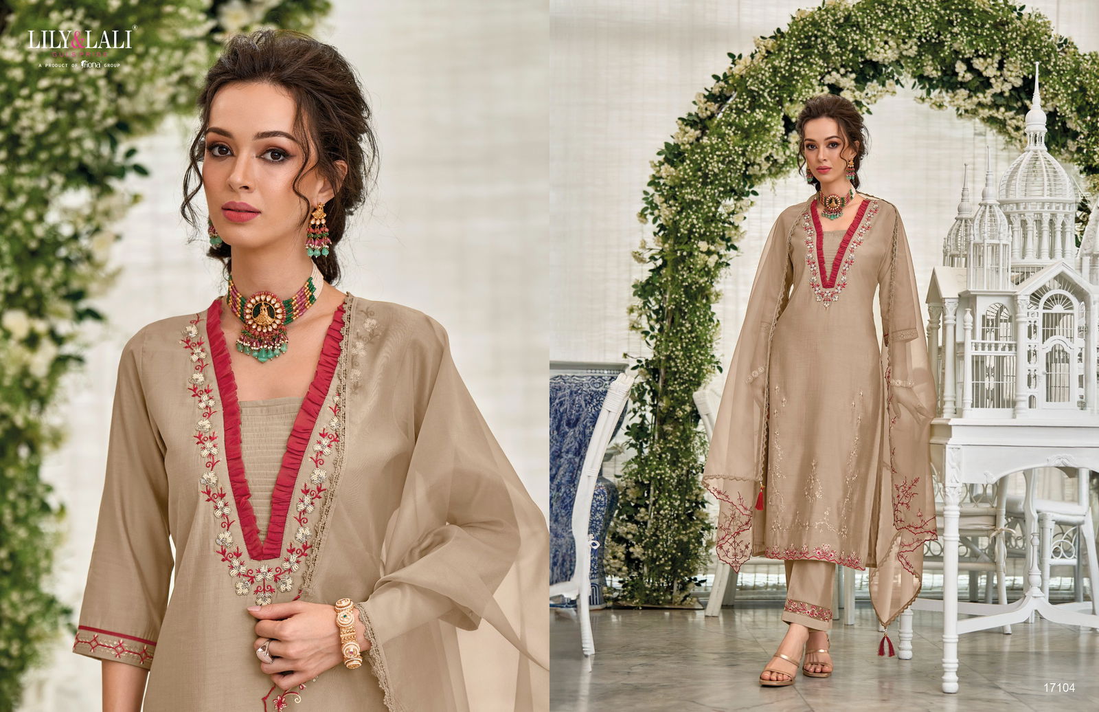 Melange By Lily And Lali Silk Embroidery Kurti With Bottom Dupatta Wholesale Clothing Suppliers In India